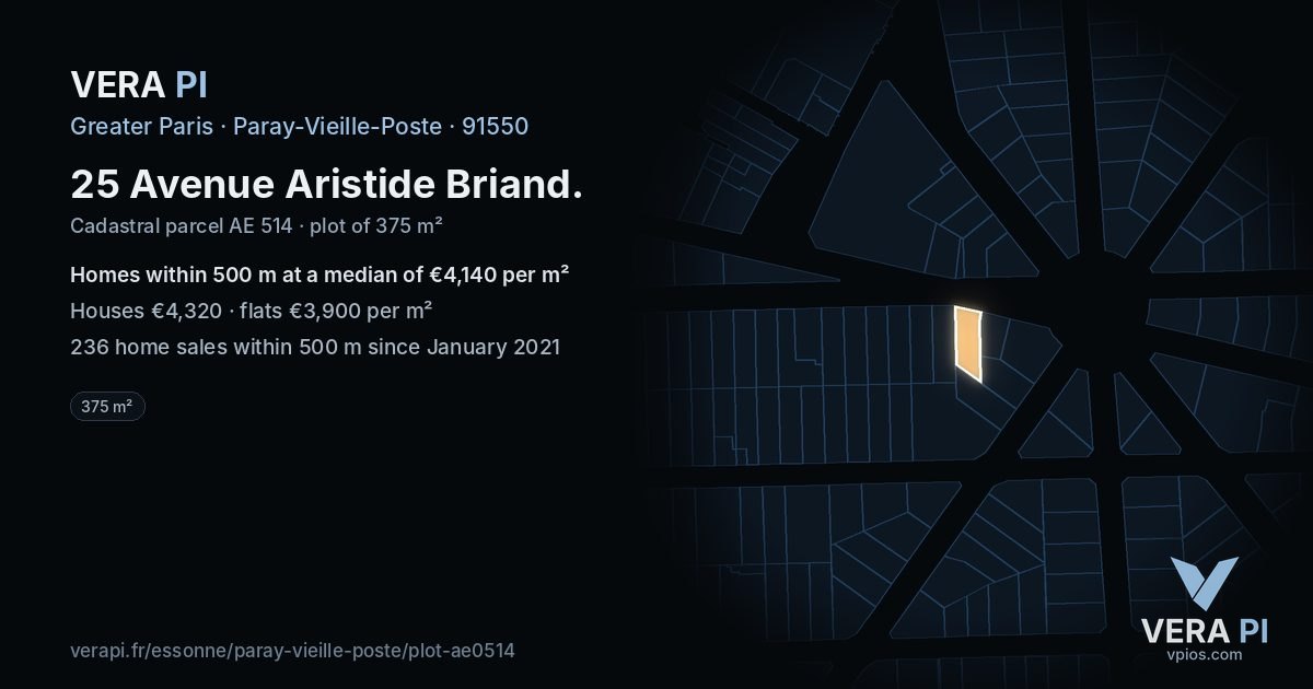 25 Avenue Aristide Briand, Paray-Vieille-Poste at night – the plot lit, the parcels around coloured by the prices near them