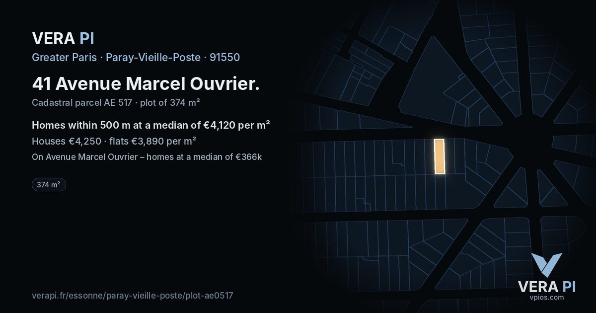 41 Avenue Marcel Ouvrier, Paray-Vieille-Poste at night – the plot lit, the parcels around coloured by the prices near them