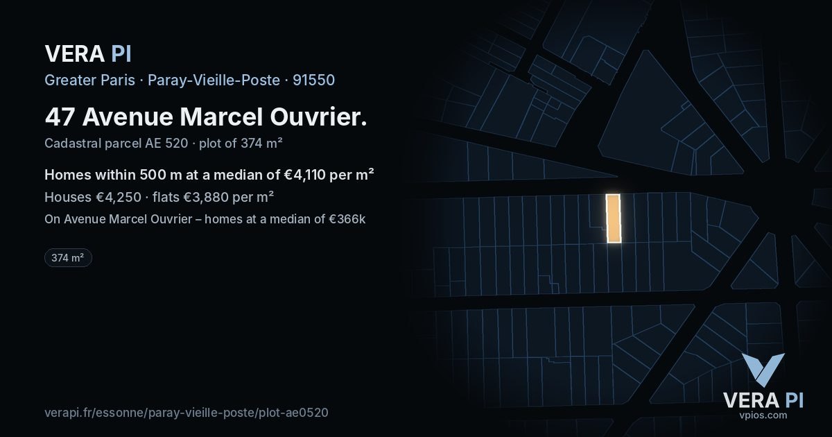 47 Avenue Marcel Ouvrier, Paray-Vieille-Poste at night – the plot lit, the parcels around coloured by the prices near them