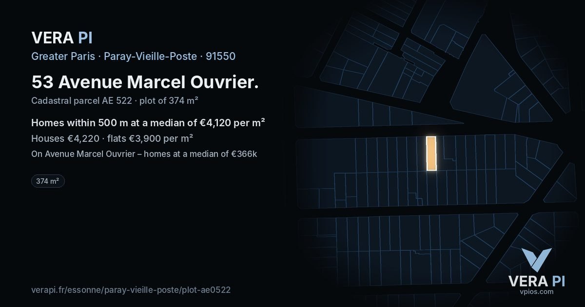 53 Avenue Marcel Ouvrier, Paray-Vieille-Poste at night – the plot lit, the parcels around coloured by the prices near them