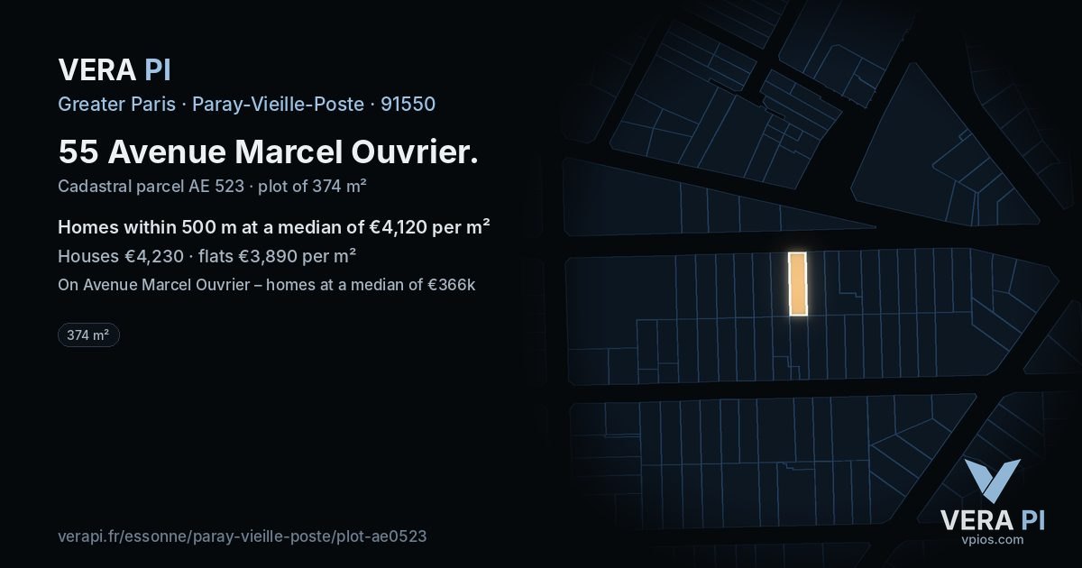 55 Avenue Marcel Ouvrier, Paray-Vieille-Poste at night – the plot lit, the parcels around coloured by the prices near them