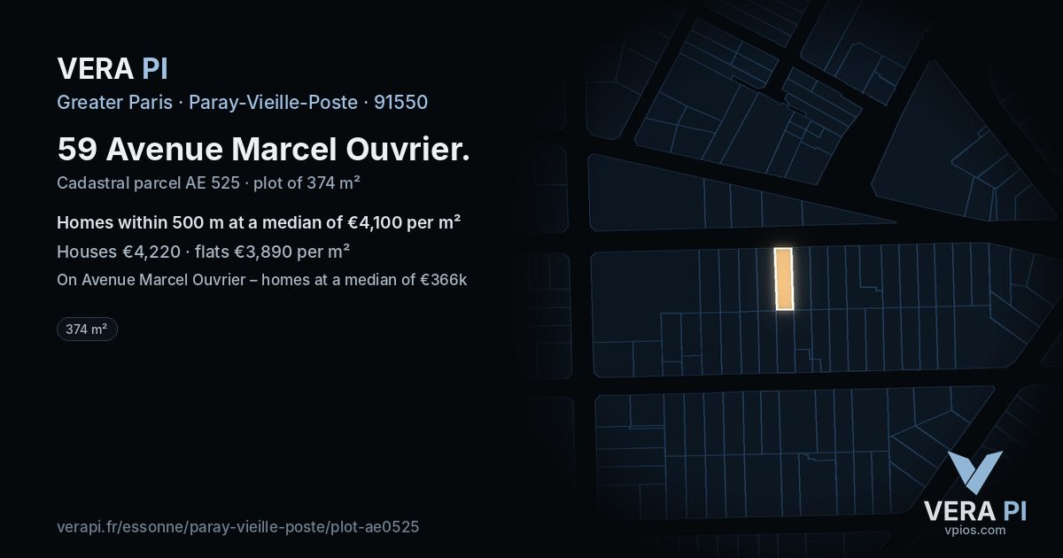 59 Avenue Marcel Ouvrier, Paray-Vieille-Poste at night – the plot lit, the parcels around coloured by the prices near them