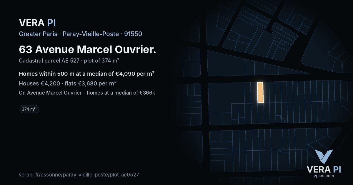 63 Avenue Marcel Ouvrier, Paray-Vieille-Poste at night – the plot lit, the parcels around coloured by the prices near them