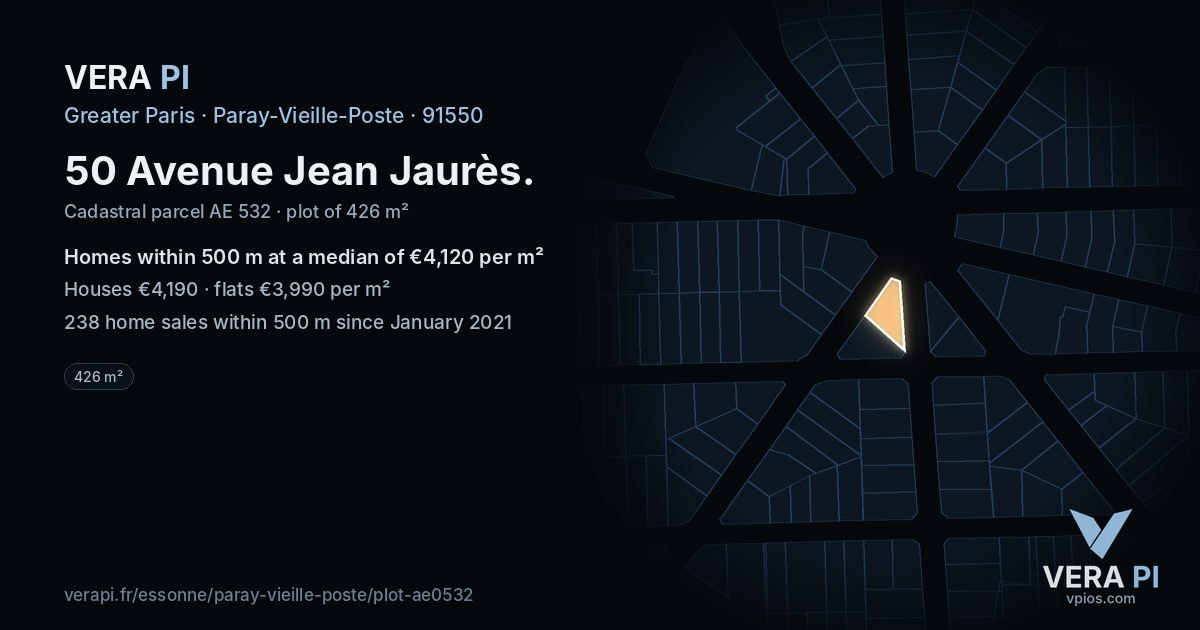 50 Avenue Jean Jaurès, Paray-Vieille-Poste at night – the plot lit, the parcels around coloured by the prices near them