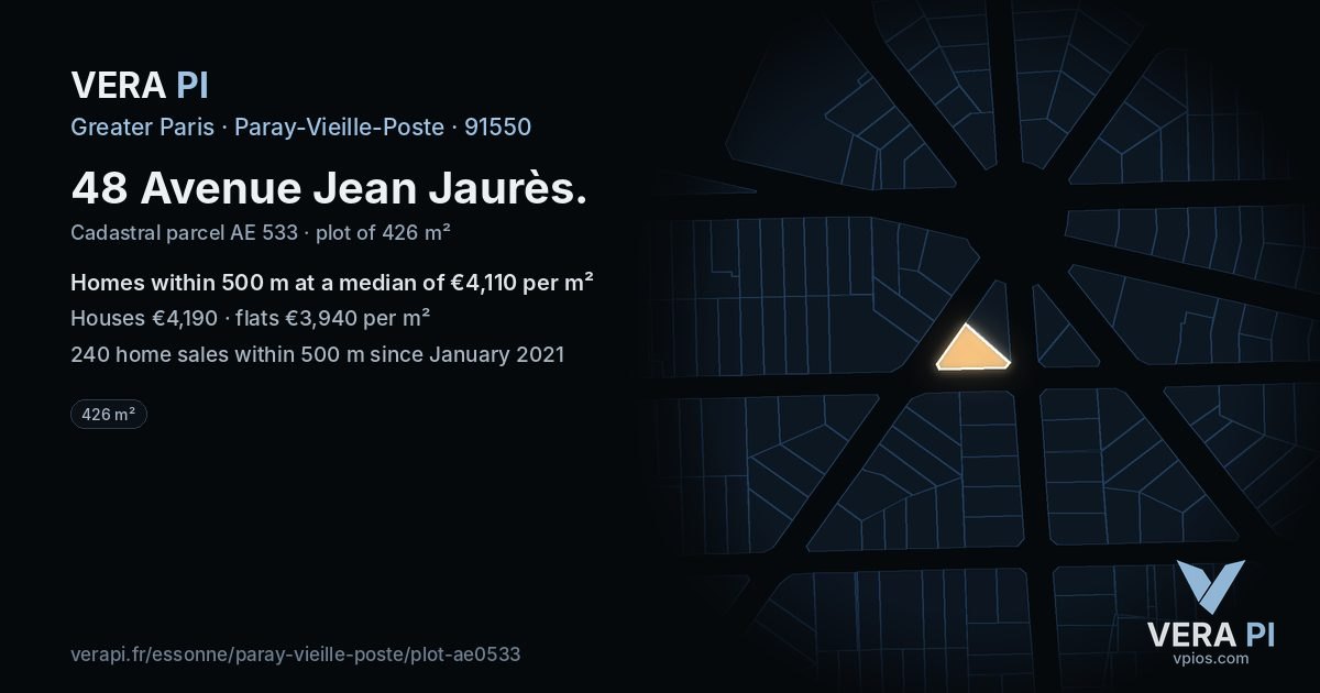 48 Avenue Jean Jaurès, Paray-Vieille-Poste at night – the plot lit, the parcels around coloured by the prices near them