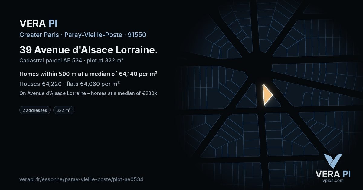 39 Avenue d'Alsace Lorraine, Paray-Vieille-Poste at night – the plot lit, the parcels around coloured by the prices near them