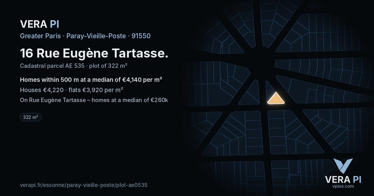 16 Rue Eugène Tartasse, Paray-Vieille-Poste at night – the plot lit, the parcels around coloured by the prices near them