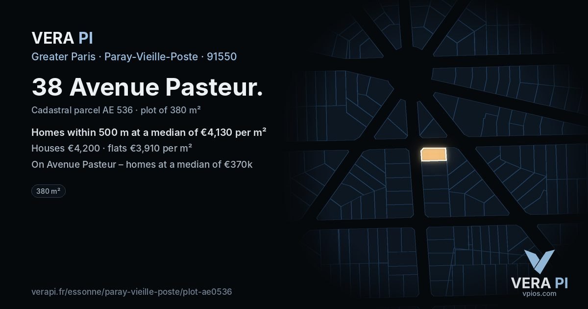 38 Avenue Pasteur, Paray-Vieille-Poste at night – the plot lit, the parcels around coloured by the prices near them
