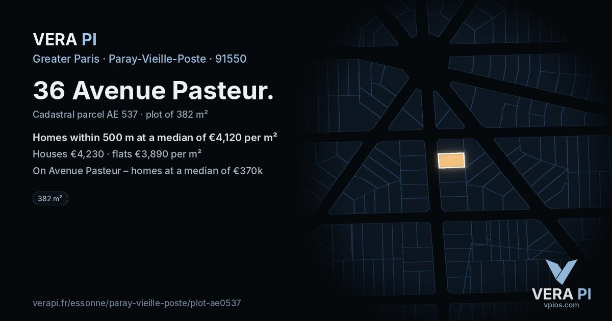 36 Avenue Pasteur, Paray-Vieille-Poste at night – the plot lit, the parcels around coloured by the prices near them