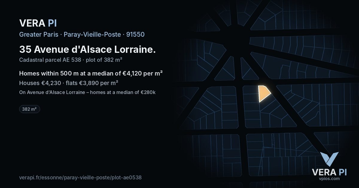 35 Avenue d'Alsace Lorraine, Paray-Vieille-Poste at night – the plot lit, the parcels around coloured by the prices near them