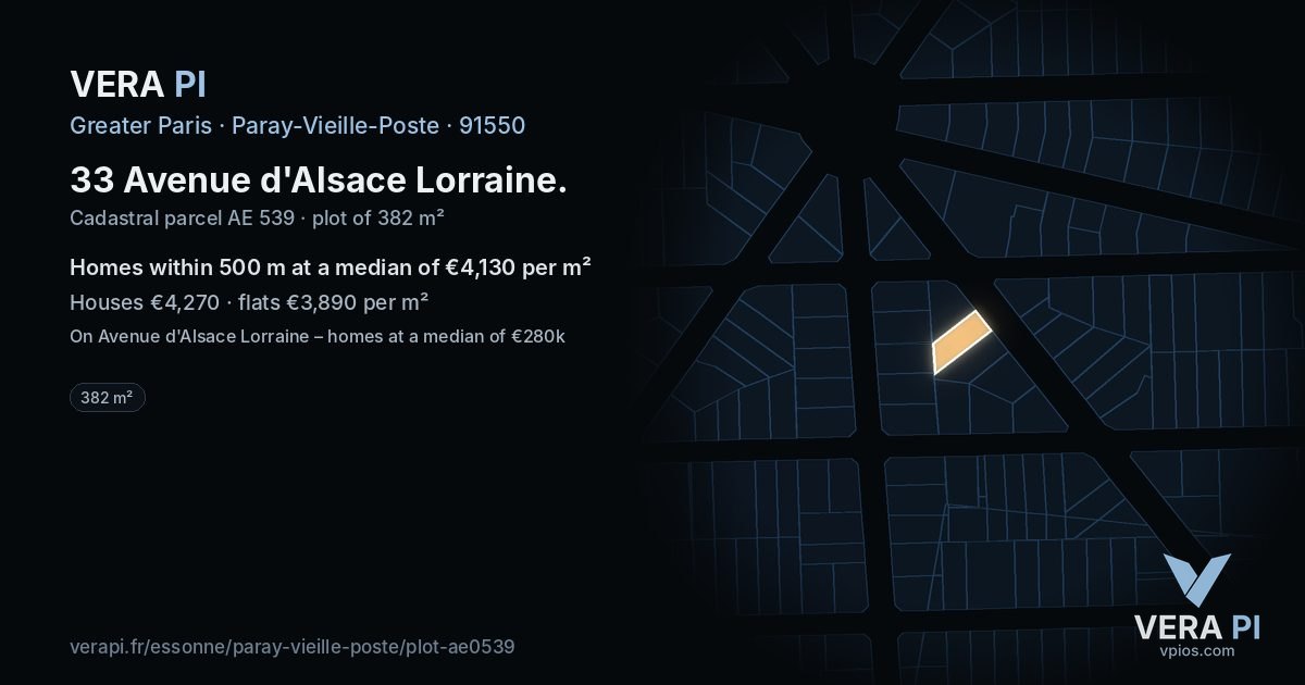 33 Avenue d'Alsace Lorraine, Paray-Vieille-Poste at night – the plot lit, the parcels around coloured by the prices near them