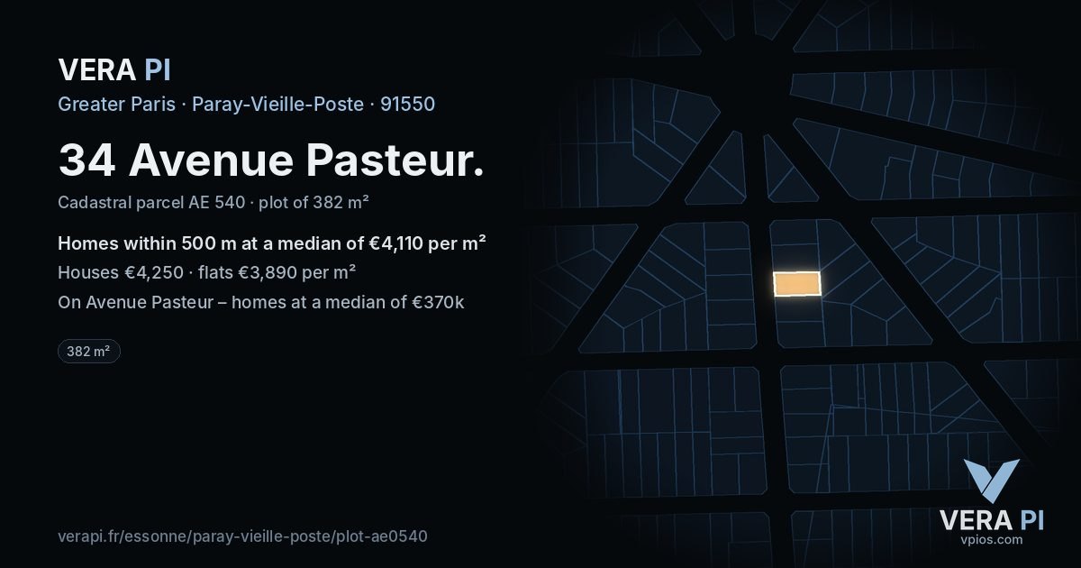 34 Avenue Pasteur, Paray-Vieille-Poste at night – the plot lit, the parcels around coloured by the prices near them