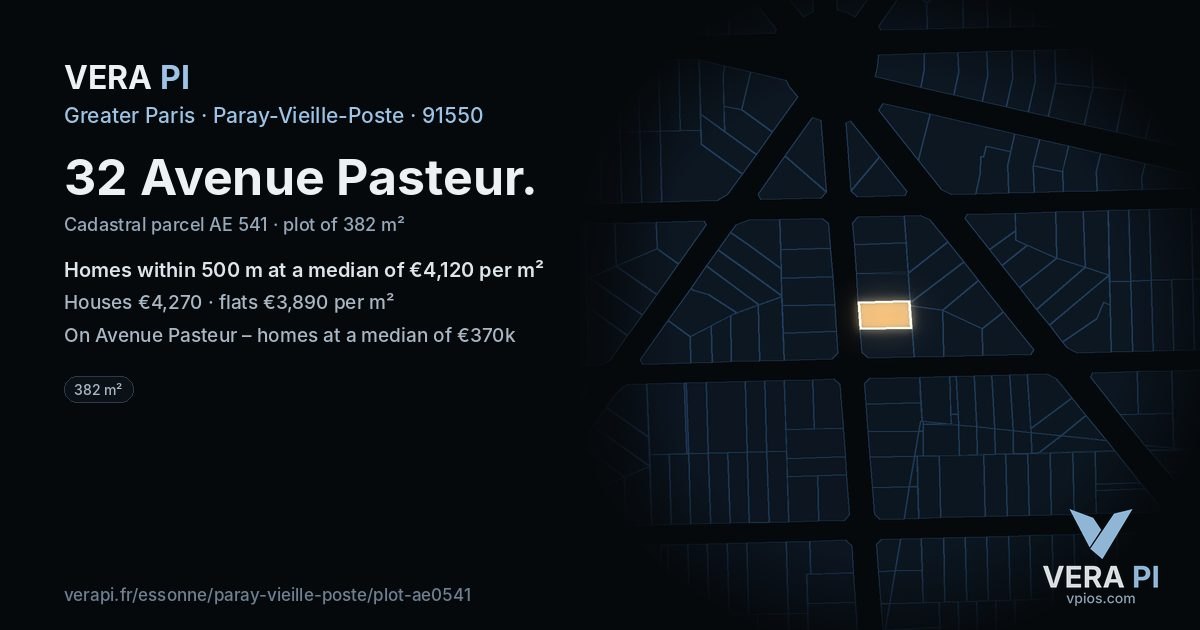 32 Avenue Pasteur, Paray-Vieille-Poste at night – the plot lit, the parcels around coloured by the prices near them