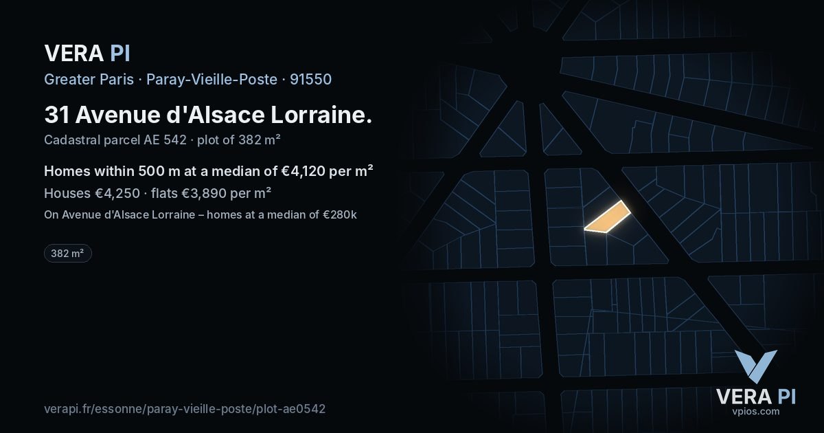 31 Avenue d'Alsace Lorraine, Paray-Vieille-Poste at night – the plot lit, the parcels around coloured by the prices near them