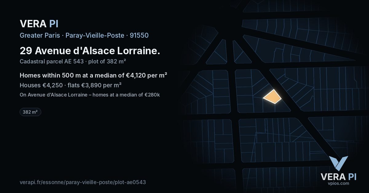 29 Avenue d'Alsace Lorraine, Paray-Vieille-Poste at night – the plot lit, the parcels around coloured by the prices near them