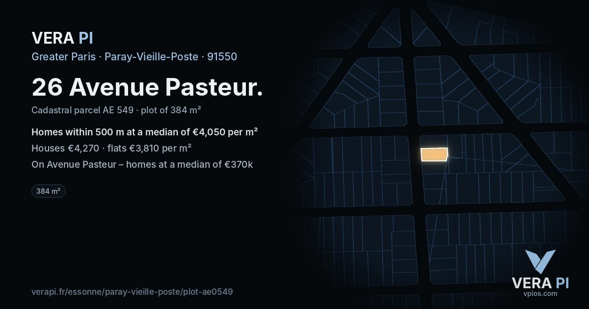 26 Avenue Pasteur, Paray-Vieille-Poste at night – the plot lit, the parcels around coloured by the prices near them