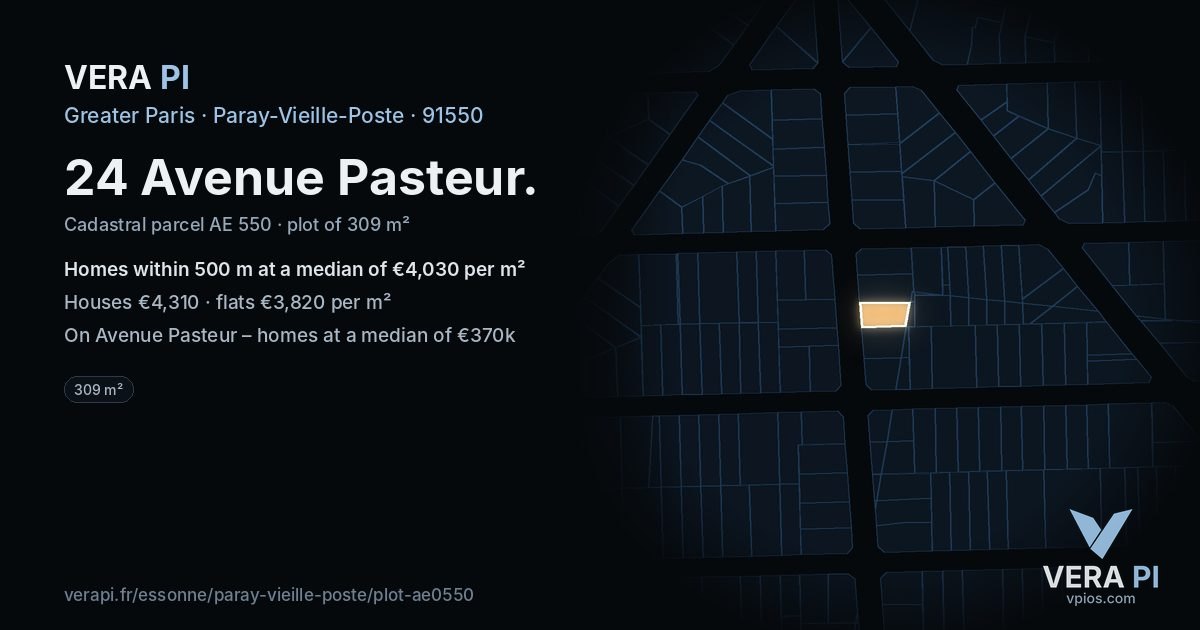 24 Avenue Pasteur, Paray-Vieille-Poste at night – the plot lit, the parcels around coloured by the prices near them