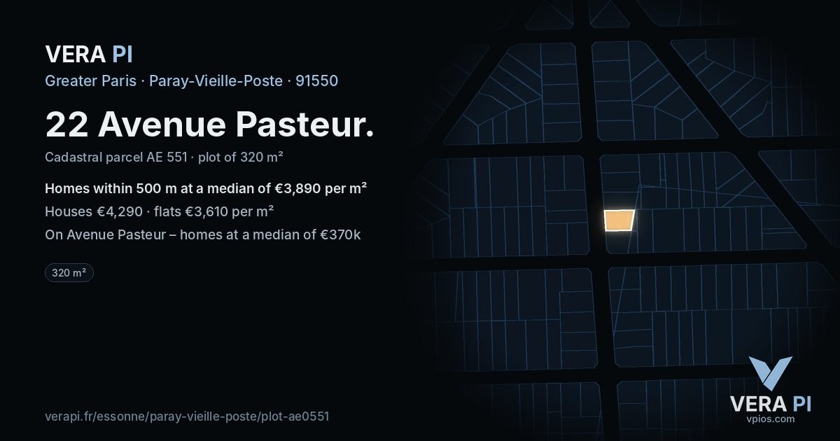 22 Avenue Pasteur, Paray-Vieille-Poste at night – the plot lit, the parcels around coloured by the prices near them