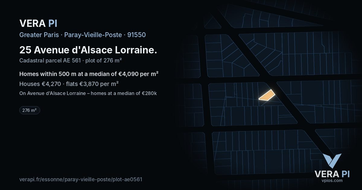 25 Avenue d'Alsace Lorraine, Paray-Vieille-Poste at night – the plot lit, the parcels around coloured by the prices near them