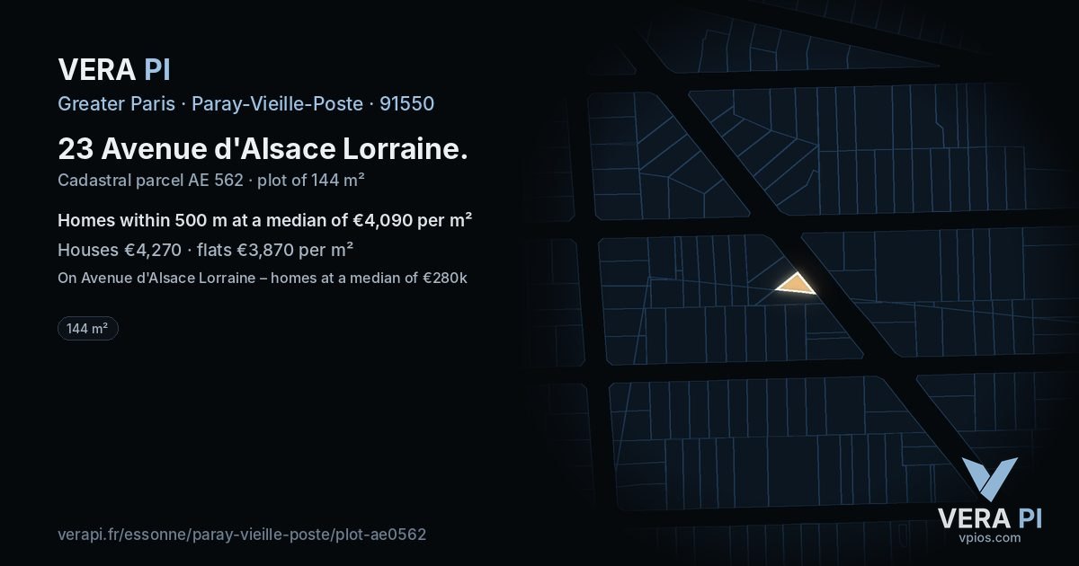 23 Avenue d'Alsace Lorraine, Paray-Vieille-Poste at night – the plot lit, the parcels around coloured by the prices near them