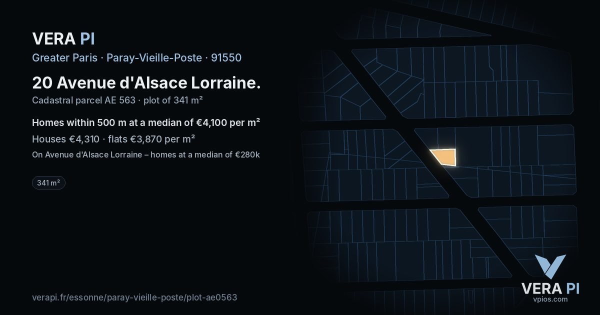 20 Avenue d'Alsace Lorraine, Paray-Vieille-Poste at night – the plot lit, the parcels around coloured by the prices near them