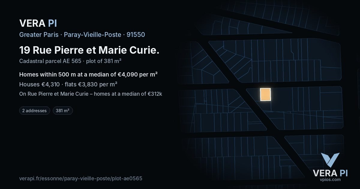 19 Rue Pierre et Marie Curie, Paray-Vieille-Poste at night – the plot lit, the parcels around coloured by the prices near them
