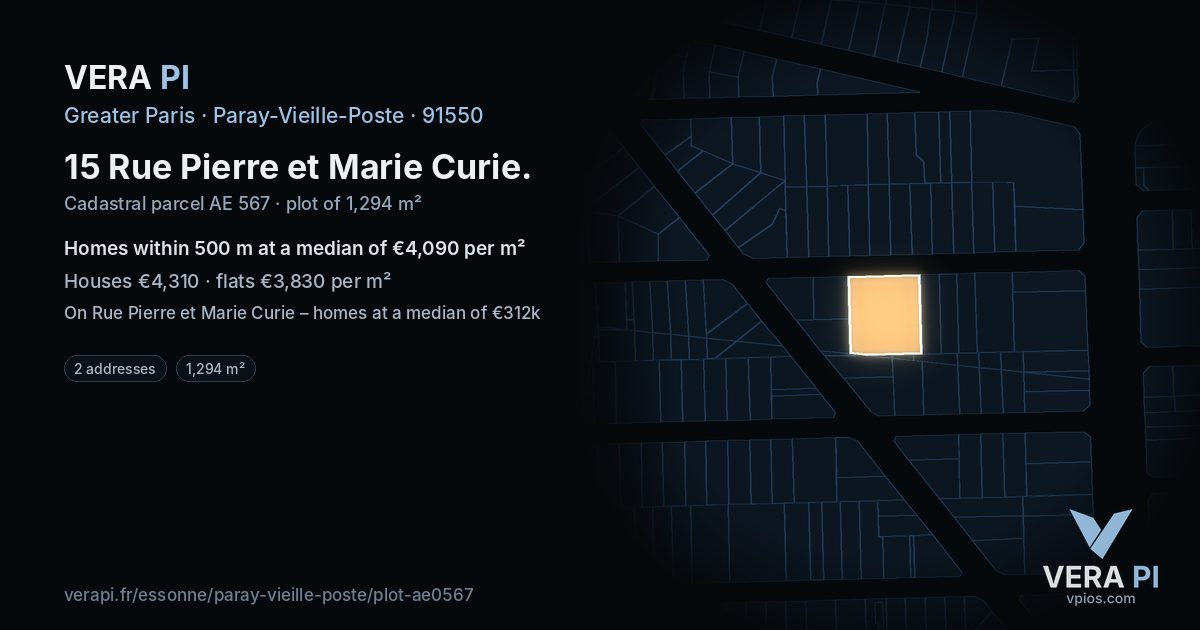 15 Rue Pierre et Marie Curie, Paray-Vieille-Poste at night – the plot lit, the parcels around coloured by the prices near them