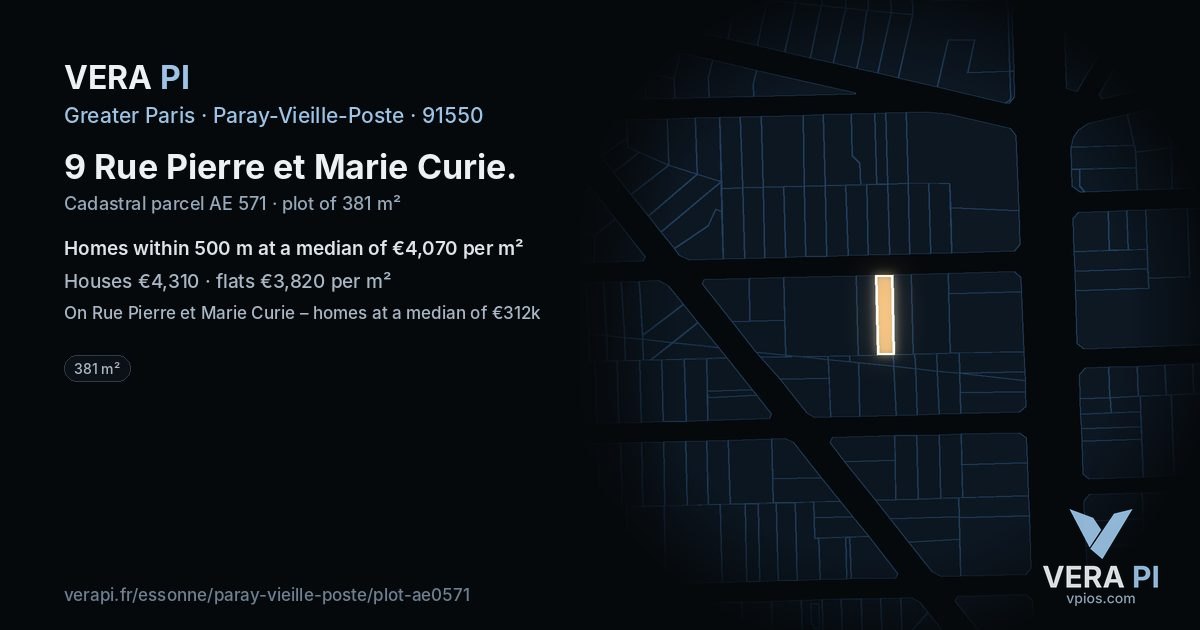 9 Rue Pierre et Marie Curie, Paray-Vieille-Poste at night – the plot lit, the parcels around coloured by the prices near them