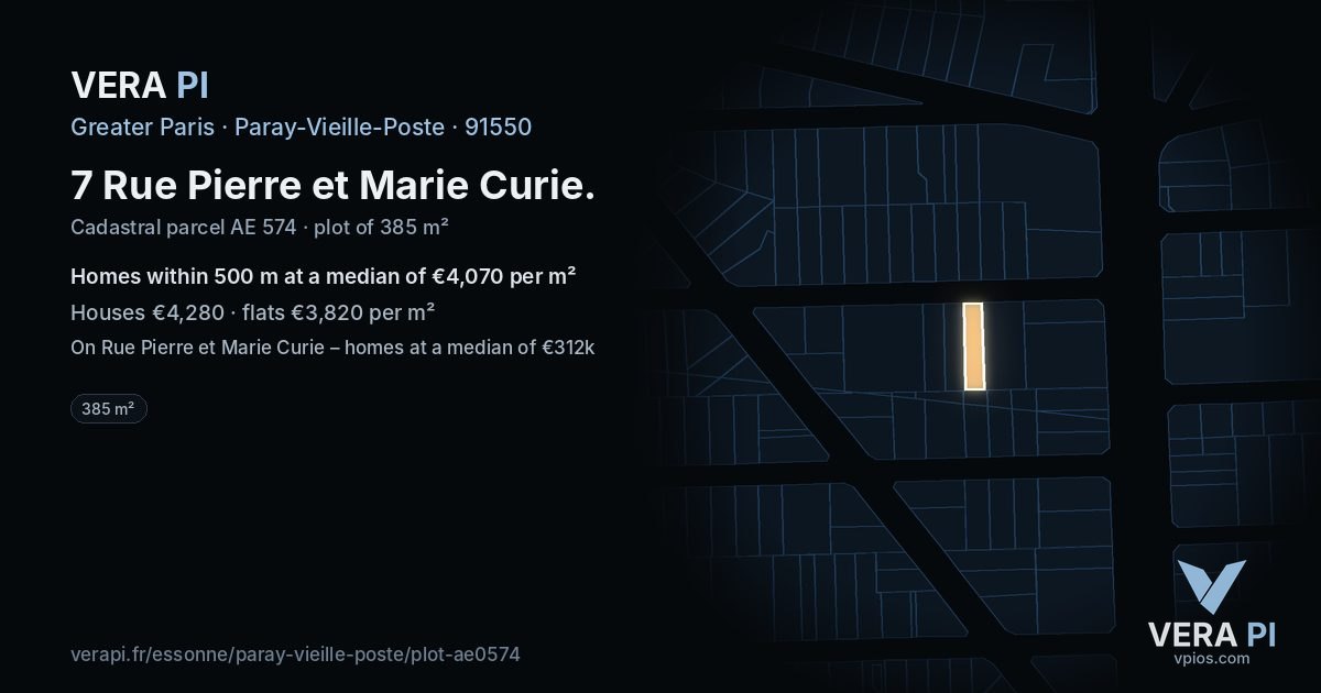 7 Rue Pierre et Marie Curie, Paray-Vieille-Poste at night – the plot lit, the parcels around coloured by the prices near them