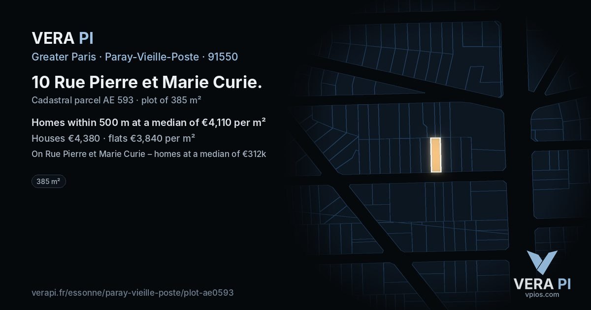 10 Rue Pierre et Marie Curie, Paray-Vieille-Poste at night – the plot lit, the parcels around coloured by the prices near them