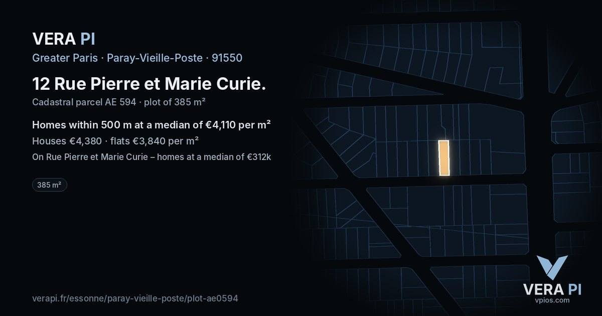 12 Rue Pierre et Marie Curie, Paray-Vieille-Poste at night – the plot lit, the parcels around coloured by the prices near them
