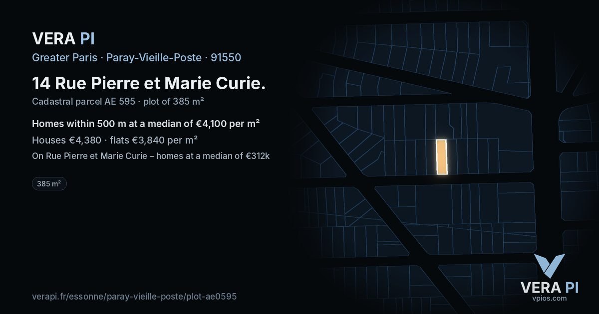 14 Rue Pierre et Marie Curie, Paray-Vieille-Poste at night – the plot lit, the parcels around coloured by the prices near them