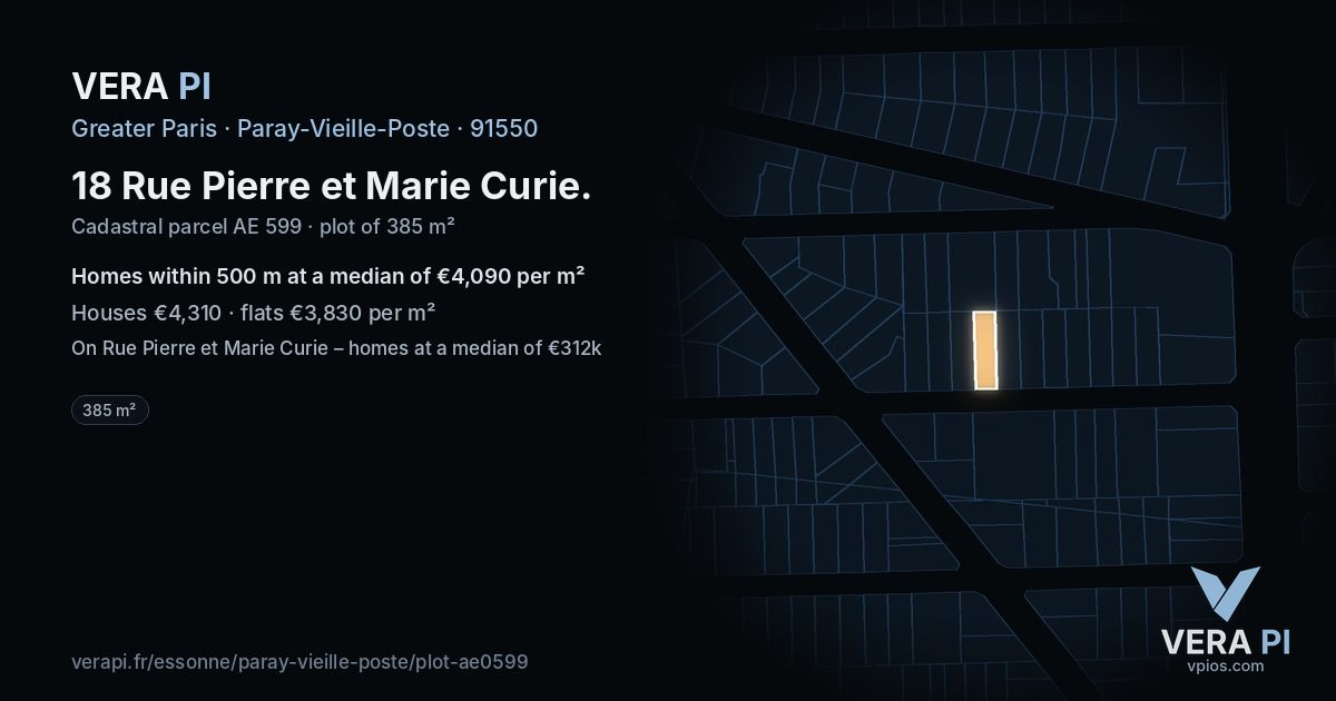 18 Rue Pierre et Marie Curie, Paray-Vieille-Poste at night – the plot lit, the parcels around coloured by the prices near them