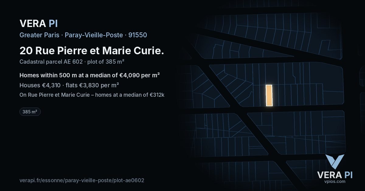 20 Rue Pierre et Marie Curie, Paray-Vieille-Poste at night – the plot lit, the parcels around coloured by the prices near them