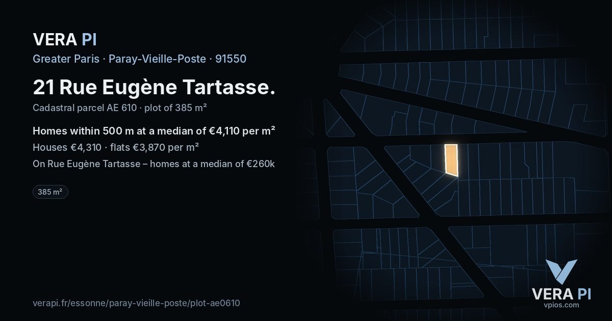 21 Rue Eugène Tartasse, Paray-Vieille-Poste at night – the plot lit, the parcels around coloured by the prices near them
