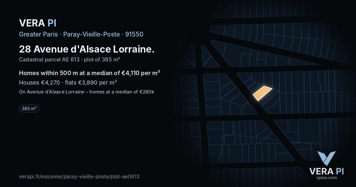 28 Avenue d'Alsace Lorraine, Paray-Vieille-Poste at night – the plot lit, the parcels around coloured by the prices near them