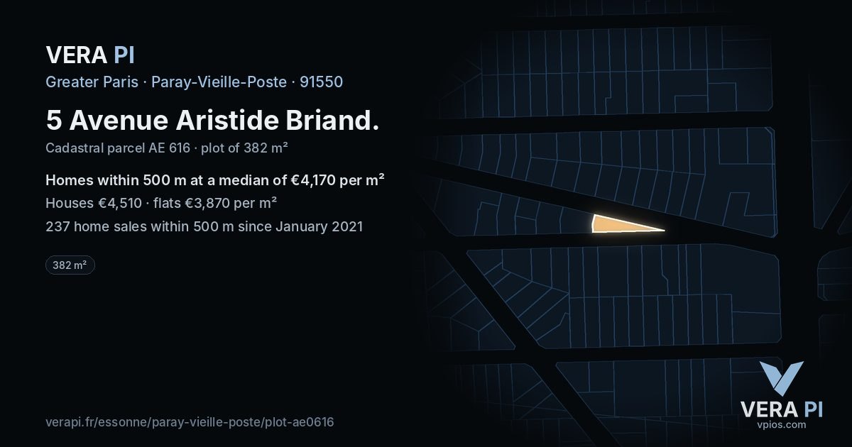 5 Avenue Aristide Briand, Paray-Vieille-Poste at night – the plot lit, the parcels around coloured by the prices near them