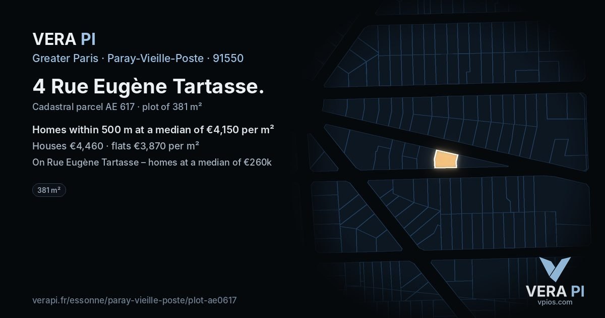 4 Rue Eugène Tartasse, Paray-Vieille-Poste at night – the plot lit, the parcels around coloured by the prices near them