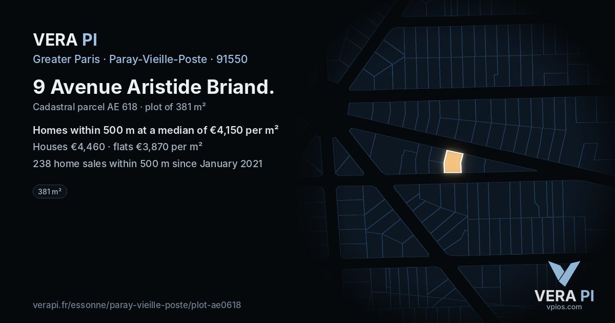 9 Avenue Aristide Briand, Paray-Vieille-Poste at night – the plot lit, the parcels around coloured by the prices near them