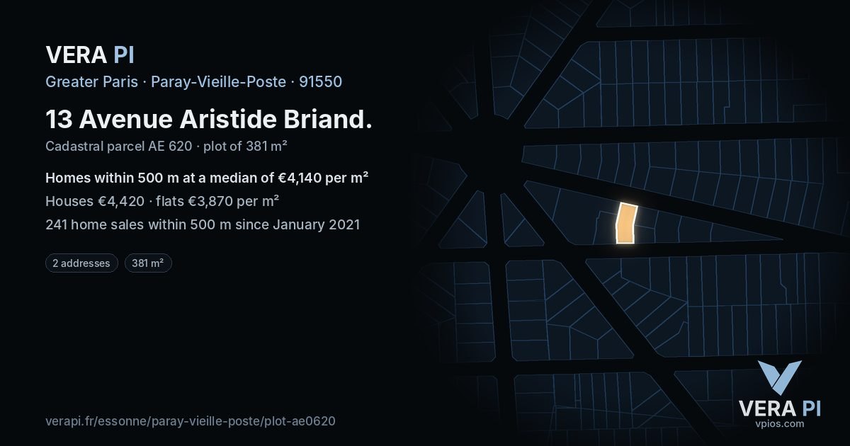 13 Avenue Aristide Briand, Paray-Vieille-Poste at night – the plot lit, the parcels around coloured by the prices near them