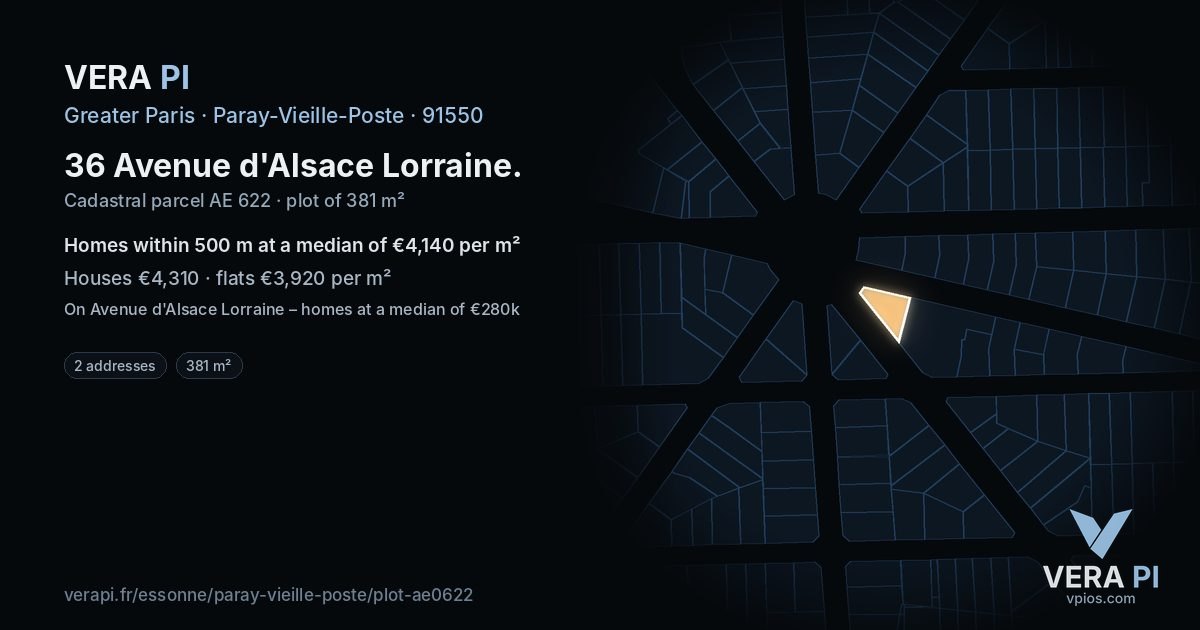 36 Avenue d'Alsace Lorraine, Paray-Vieille-Poste at night – the plot lit, the parcels around coloured by the prices near them