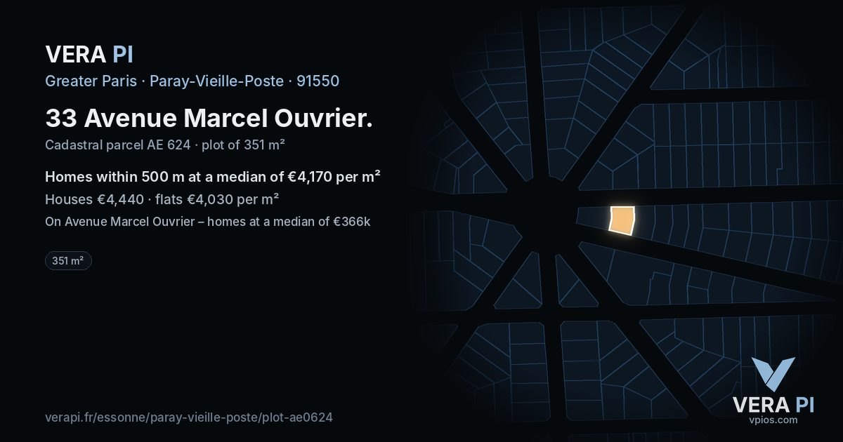 33 Avenue Marcel Ouvrier, Paray-Vieille-Poste at night – the plot lit, the parcels around coloured by the prices near them