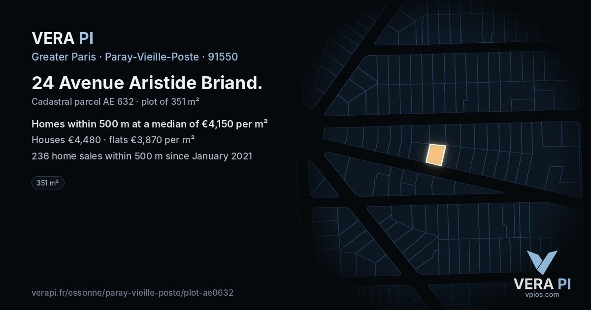 24 Avenue Aristide Briand, Paray-Vieille-Poste at night – the plot lit, the parcels around coloured by the prices near them