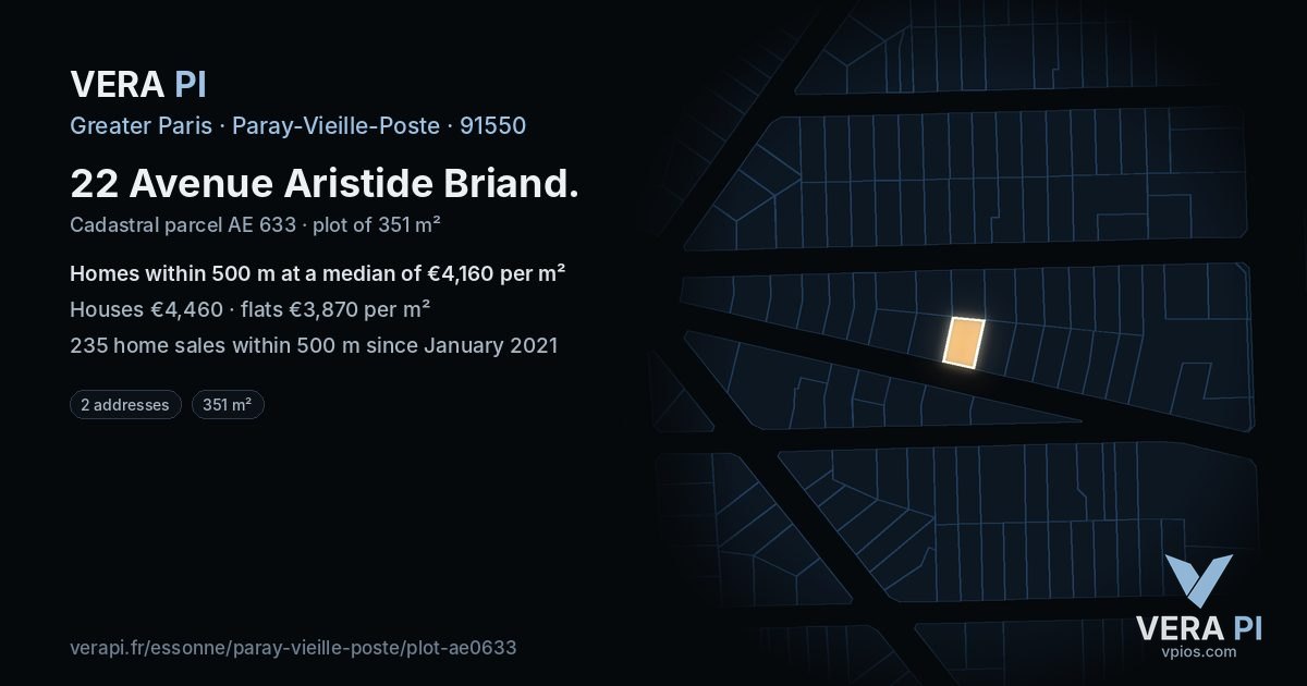 22 Avenue Aristide Briand, Paray-Vieille-Poste at night – the plot lit, the parcels around coloured by the prices near them