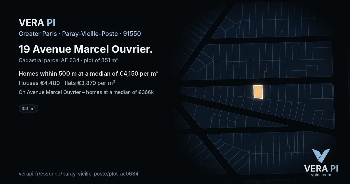19 Avenue Marcel Ouvrier, Paray-Vieille-Poste at night – the plot lit, the parcels around coloured by the prices near them