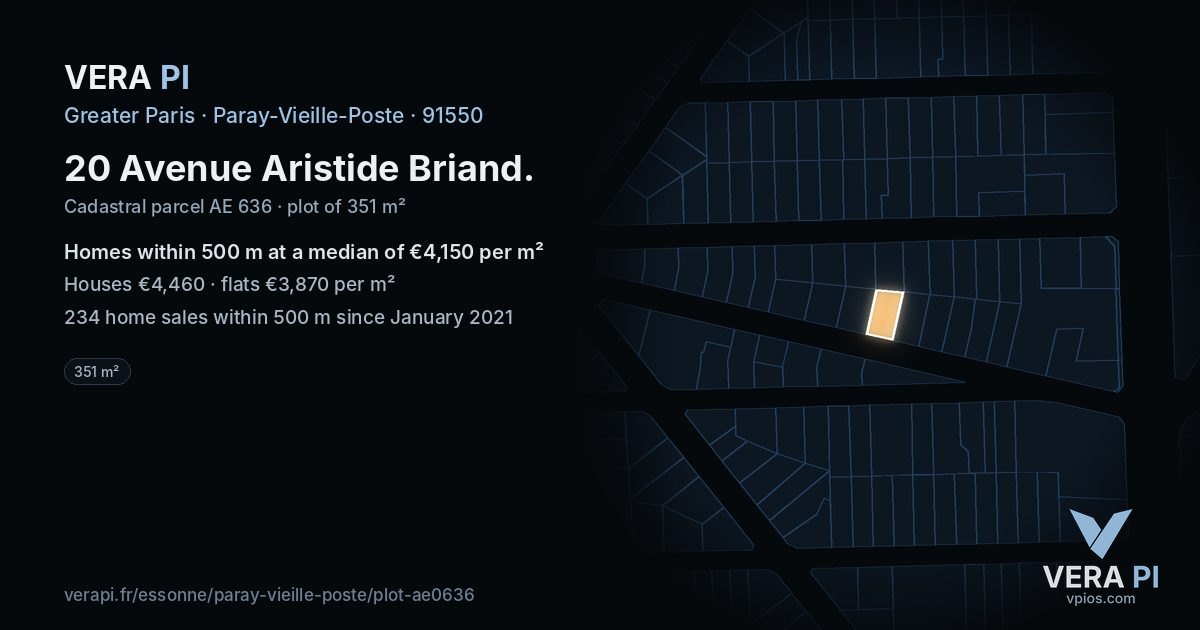 20 Avenue Aristide Briand, Paray-Vieille-Poste at night – the plot lit, the parcels around coloured by the prices near them