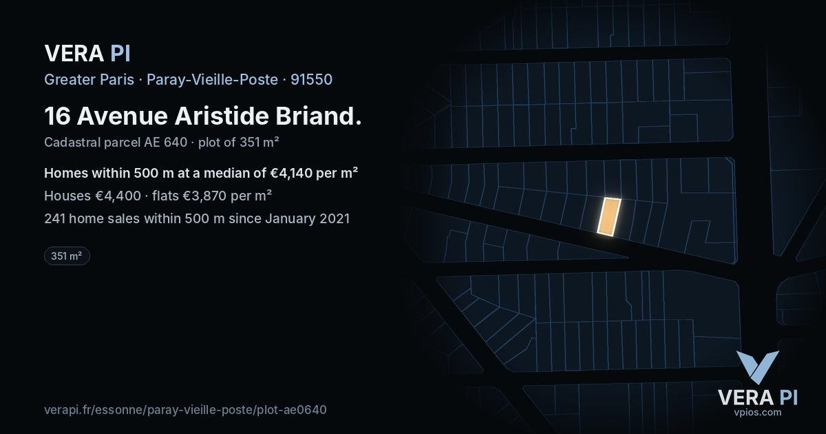 16 Avenue Aristide Briand, Paray-Vieille-Poste at night – the plot lit, the parcels around coloured by the prices near them