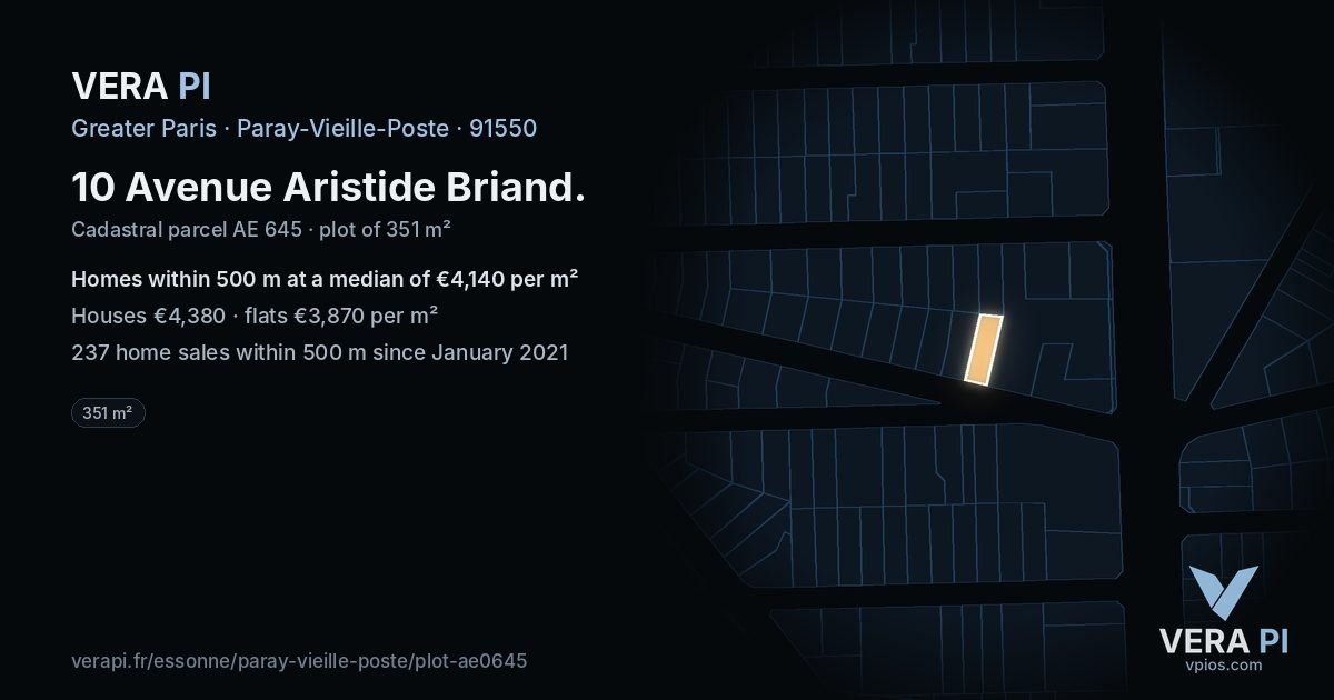 10 Avenue Aristide Briand, Paray-Vieille-Poste at night – the plot lit, the parcels around coloured by the prices near them
