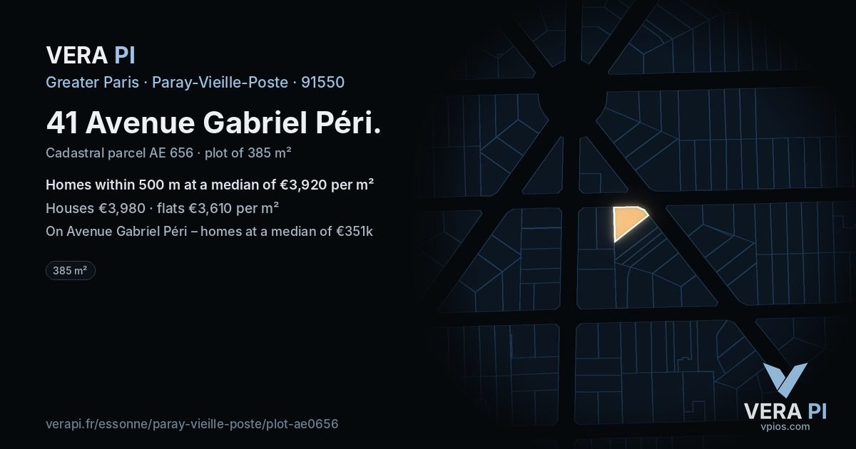 41 Avenue Gabriel Péri, Paray-Vieille-Poste at night – the plot lit, the parcels around coloured by the prices near them