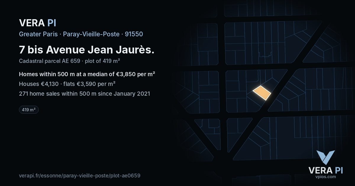 7 bis Avenue Jean Jaurès, Paray-Vieille-Poste at night – the plot lit, the parcels around coloured by the prices near them